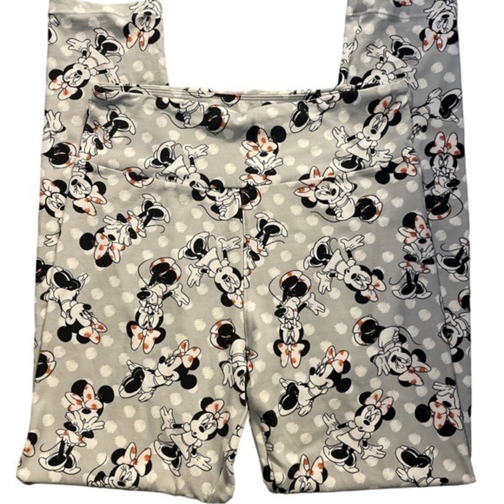 Women's Lularoe Minnie Mouse Disney Gray White Leggings Size O/S GUC #1429